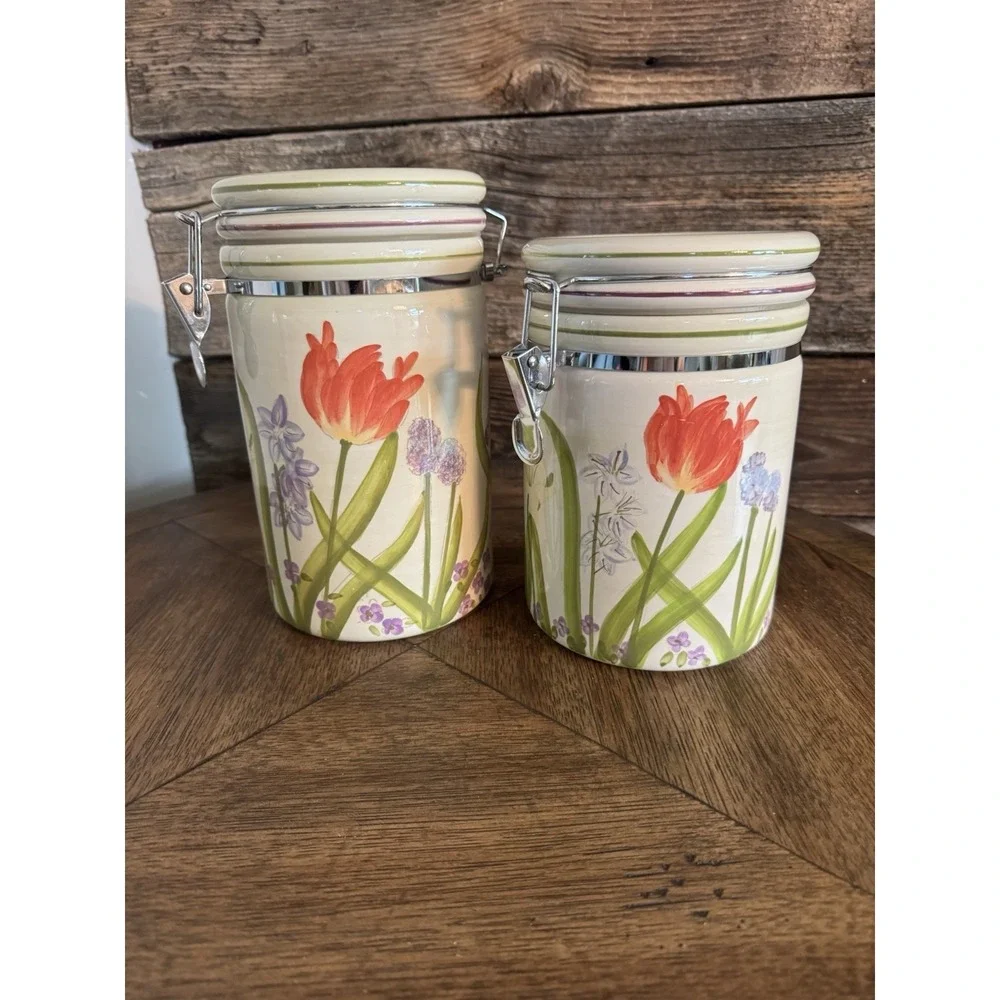 Certified International Patricia Burbaker Kitchen Cannisters Set Of 2 Floral